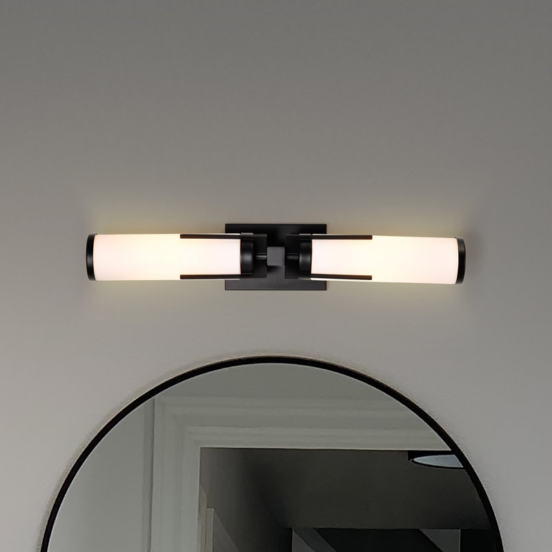 Dyfan - Meuble-lavabo 2 lumières avec verre blanc, Noir mat