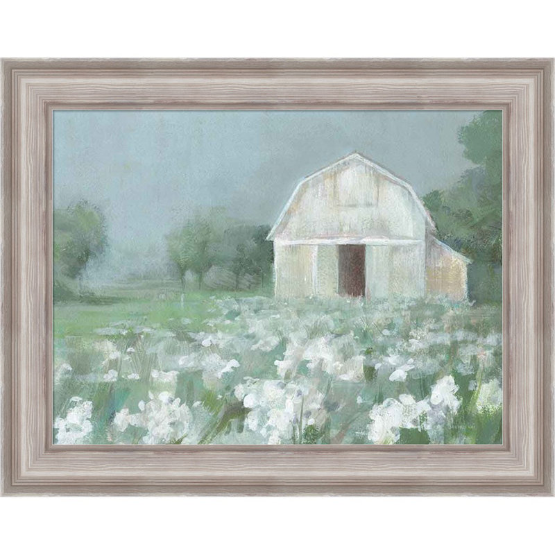 White Barn Meadow Framed by Danhui Nai Painting