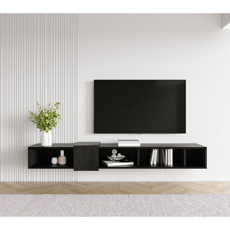 Draylee 71" Wall Mounted Floating Entertainment Media, Wooden Black
