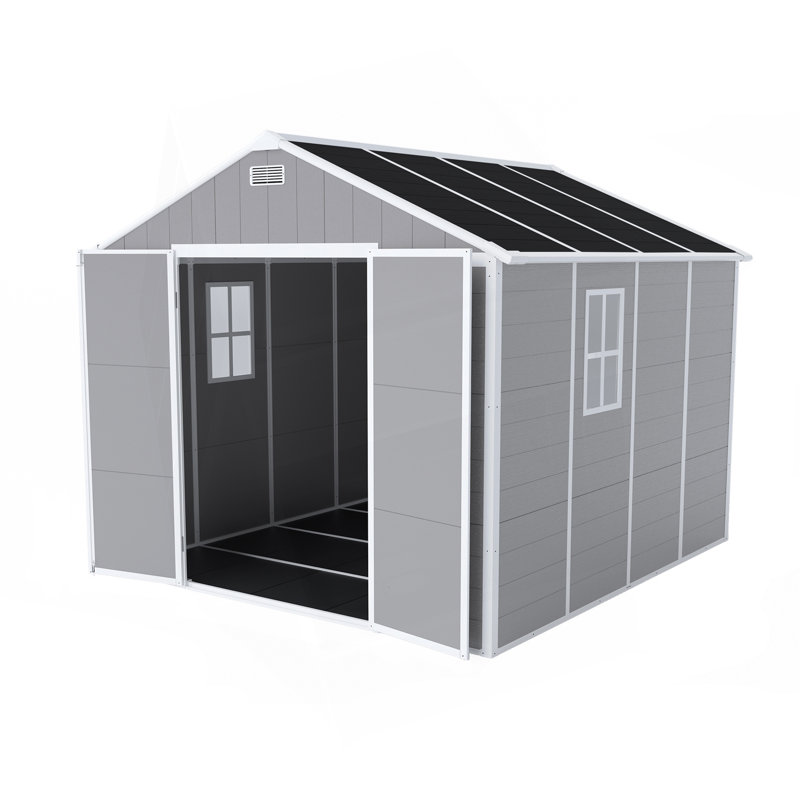 Remise de rangement en résine 8 * 8F de Campcraft, matériau en PP de haute qualité, structure solide, imperméable, résistante à la rouille et aux rayons UV, grand espace de rangement, panneau en PP épais de 12 mm, éclairage de fenêtre HD