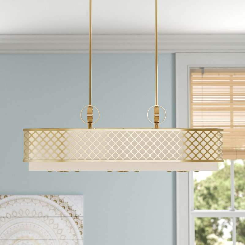 Luminaire suspendu carré / rectangulaire à 9 lumières pour îlot de cuisine Mance, Or doux