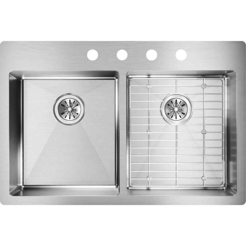 Crosstown Stainless Steel 33" L x 22" W Double Basin Dual Mount Kitchen Sink, 4 Hole