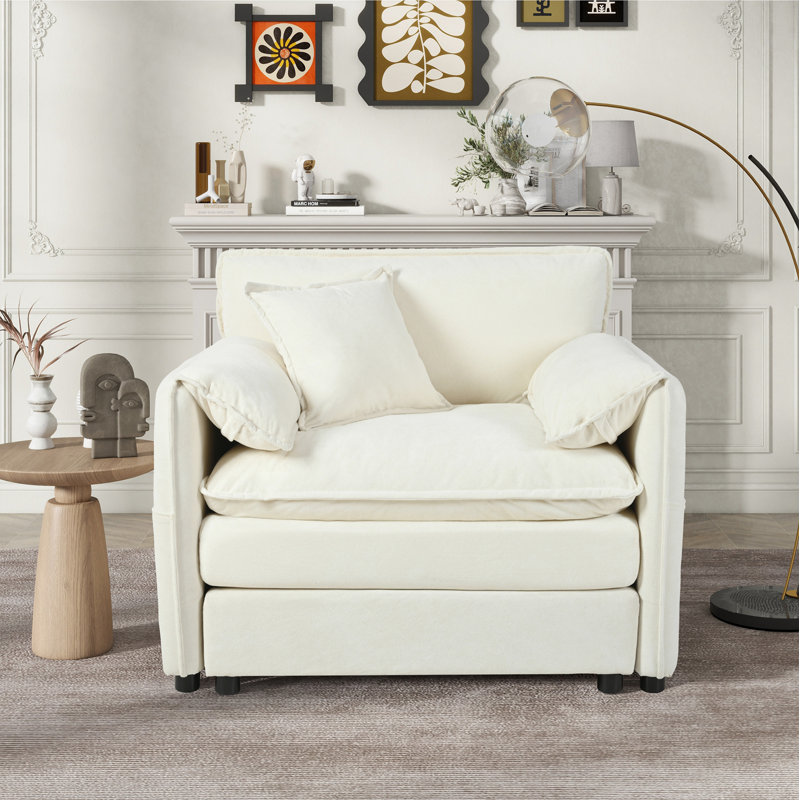 Canapé moderne rembourré avec 1 coussin décoratif, Beige