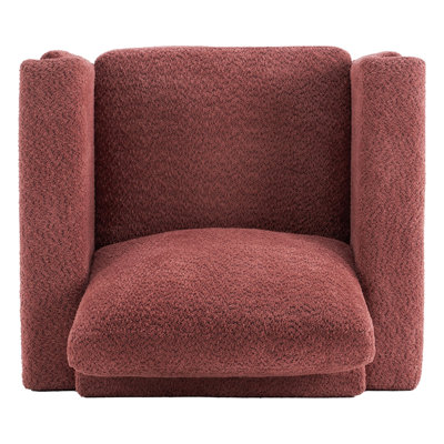 Upholstered Accent Armchair with Solid Wood Armrests, Boucle Fabric Square Arm Club Chair with Thick Cushion, Modern Sled Base Side Chair for Living R