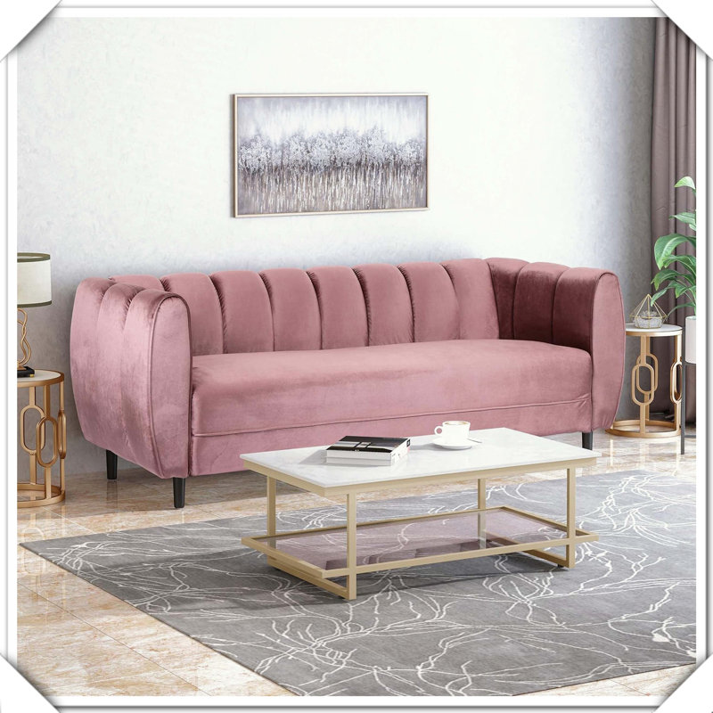 Velvet Tufted 3-Seater Sofa For Elegant Living Spaces, Blush