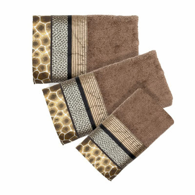 WildStripe Chocolate Towel Trio - Luxurious 3-Piece Set: Bath Towel 24x44, Hand Towel 16x27, Wash Towel 12x18