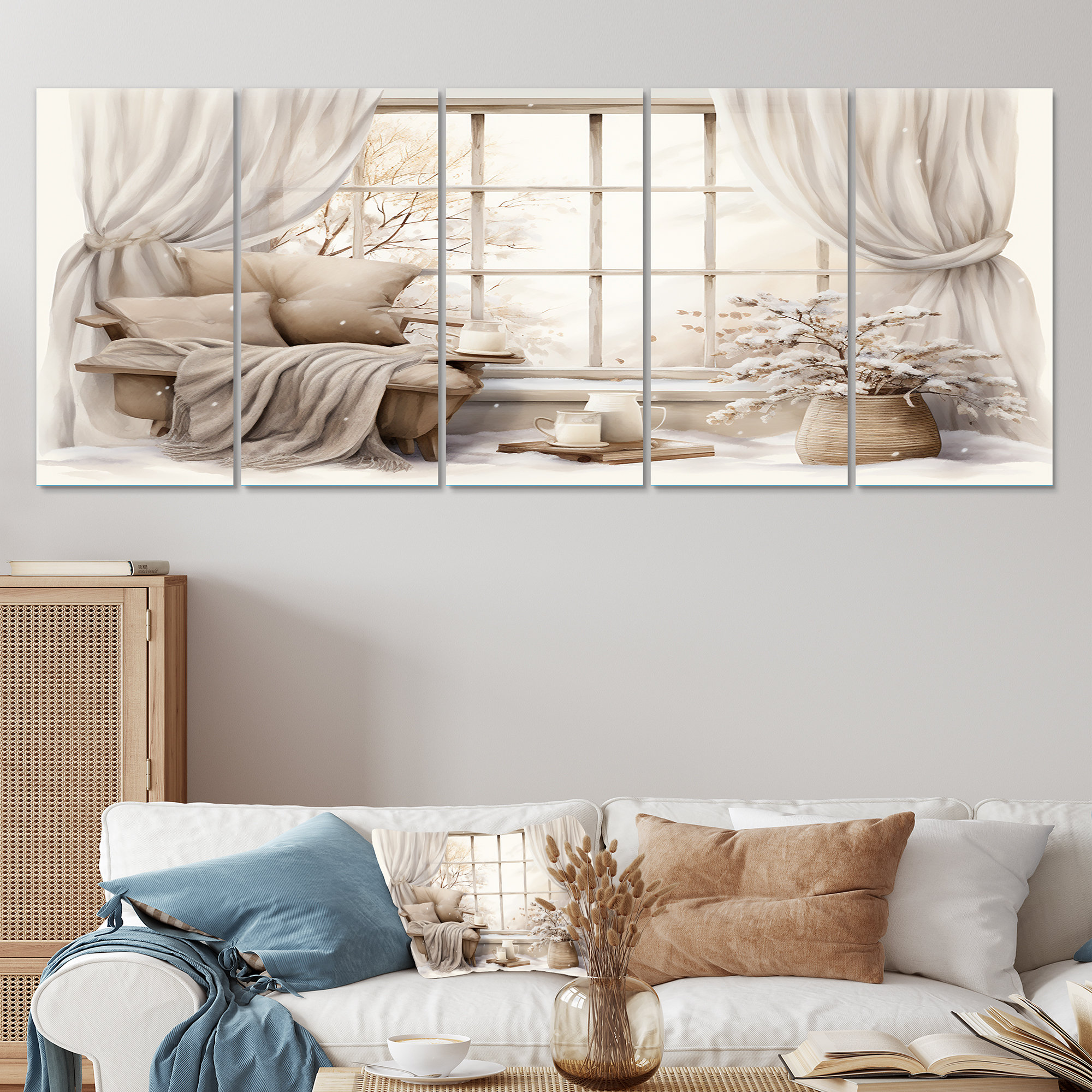 Lark Manor™ Snowy Farm House Windowscape - Farm Windows 5 Piece Wall ...