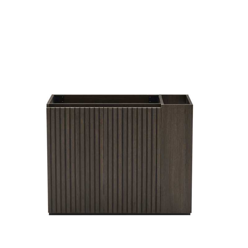 Meuble-lavabo mural de 36 po, quatre tiroirs noirs doux, pré-assemblé, épissage de couleur noyer, panneau de particules de qualité E1, laque E0, poignée cachée, drainage en forme de U, lavabo de 4,7 po, normes européennes