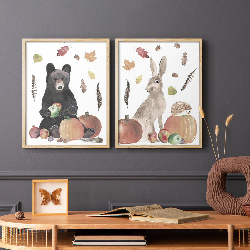 «CuteAutumnForestI», reproduction encadrée de qualité supérieure - prête à être accrochée - aucun clou requis - aucun clou requis