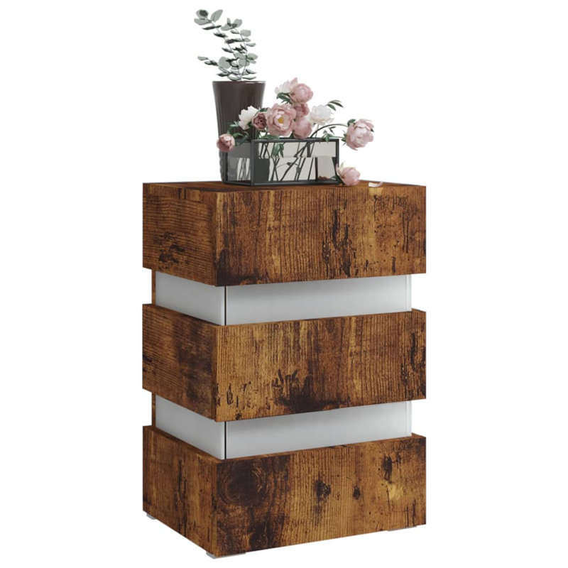 LED Bedside Cabinet Engineered Wood, Smoked Oak, Smoked Oak