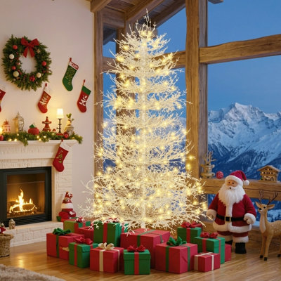 6FT Pre-lit Aspen Fir Artificial Christmas Tree, Hinged Xmas Tree 623 Branch Tips, 420 Warm White LED Lights, Holiday Coral Christmas Tree for Home Party