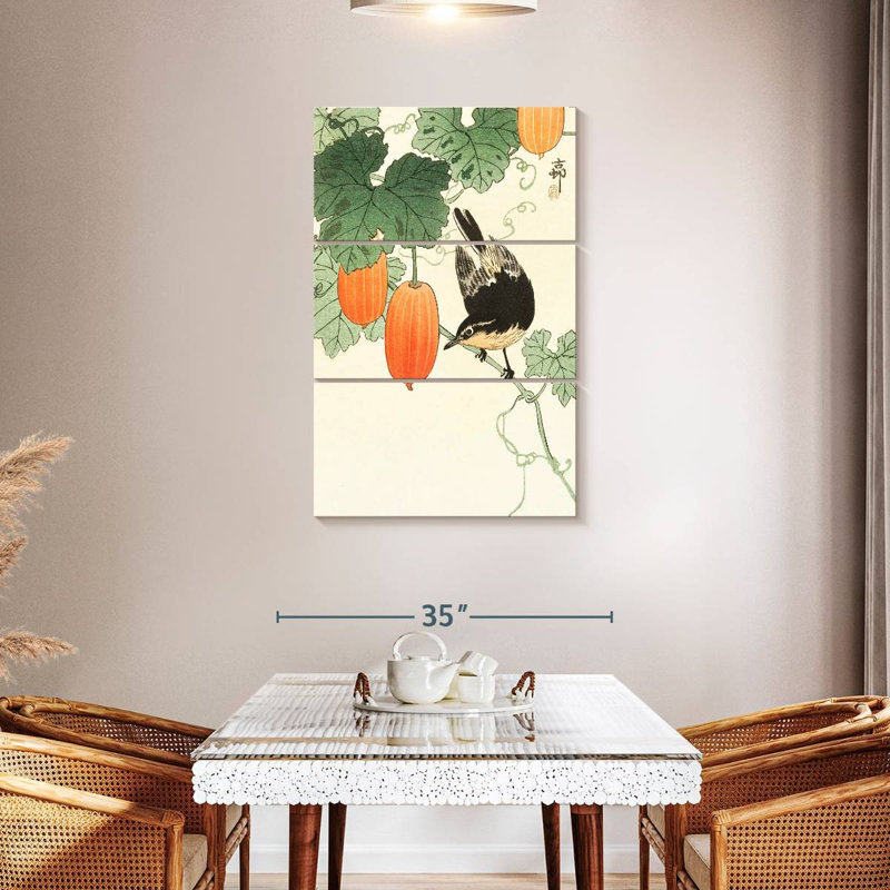 Brampt oiseau et kaki, H 45 po x l 28 po