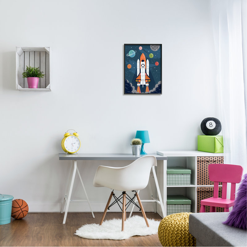 Fusée prête pour le vol, L 16 po x H 20 po, Giclée encadrée noir minuit