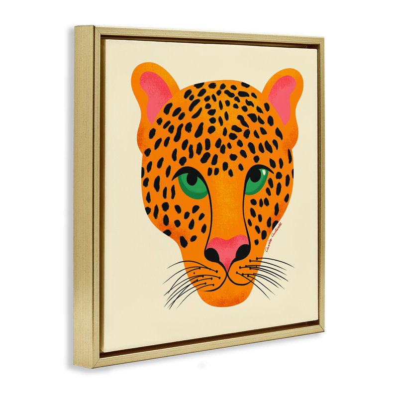 Cadre flottant Modern Leopard Wildlife Face, design par Carrie Cantwell, H 25 po x l 25 po, Cadre flottant métallique doré
