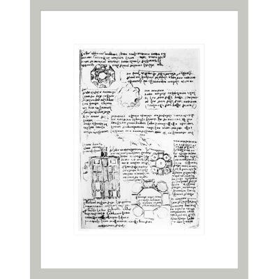 Conception pour un palais et un parc (Romorantin) fol. «270v from the Codex Arundel» par Leonardo Da Vinci, impression giclée sur cadre