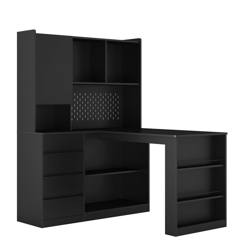 L Shaped Desk with Charger,Computer Desk with Drawers,Bookshelf,with LED Light,Modern Corner Desk,Home Office Desk,L-Shaped Study Table Writing Desk,Corner Gaming Computer Desk with Storage