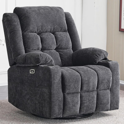 Electric Power Swivel Rocker Recliner Chair With Massage And Heat, USB And Type-C Ports, Infinite Position Adjustable Glider Reclining Sofa For Living Room