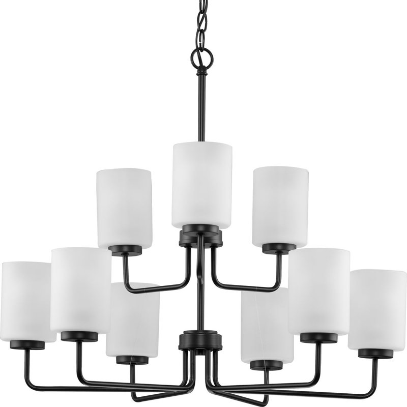 Lustre classique à 9 lumières avec abat-jour, Noir mat