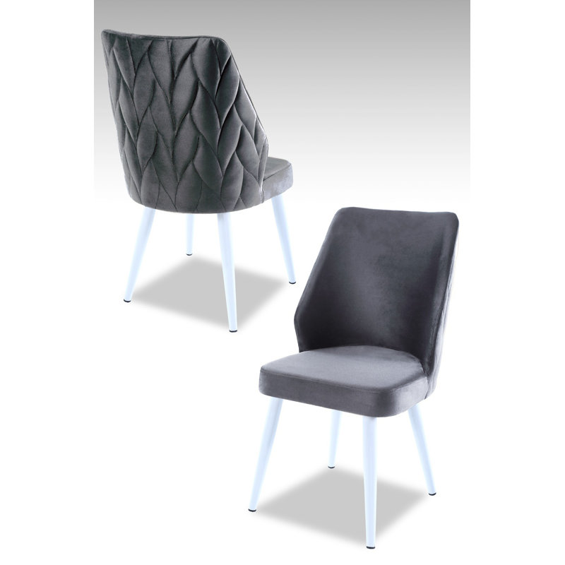 Ensemble de chaises modernes gris et blanc (2 pièces), 18,9 po x 35,4 po x 16,9 po | 100% panneau de particules enduit de mélamine, tissu 100% polyester, pieds en métal | Siège élégant et durable pour la salle à manger ou le bureau, parfait pour un décor contemporain
