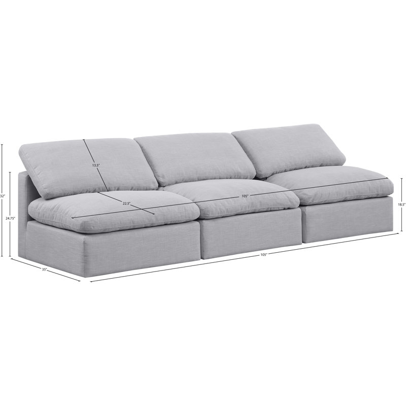 Canapé rembourré 105 po Itala, Tissu gris texturé en lin