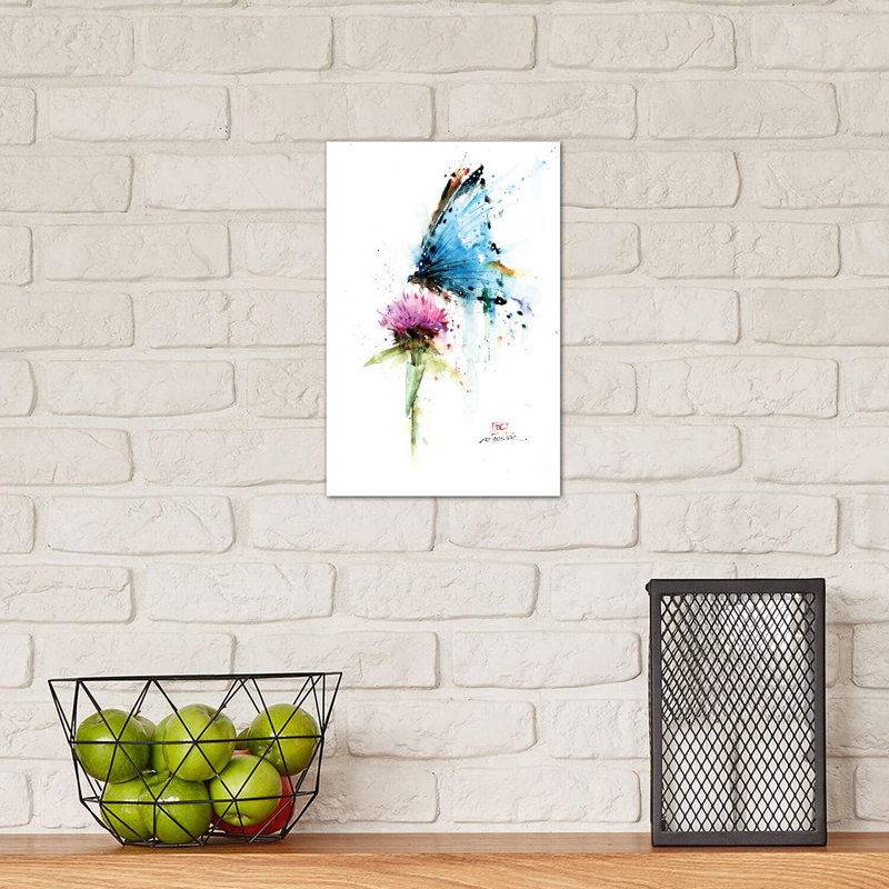 Butterfly & Thistle by Dean Crouser - Wrapped Canvas Painting, 20.32 cm H x 30.48 cm W