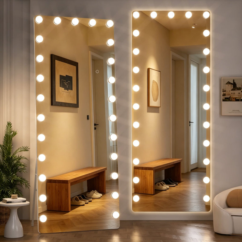 Hollywood Full Length Mirror With Lights, 71 X 28 Inch LED Mirror, Tempered Glass, Dimmable And 3 Color Modes, Floor Standing And Wall Mounted, UL Certified