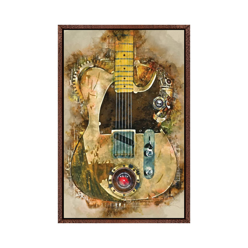 Jeff Beck's Steampunk Guitar 1 Piece Painting on Canvas, 66.04cm H x 45.72cm W x 3.81cm D, Classic Brown Wood Floater Framed