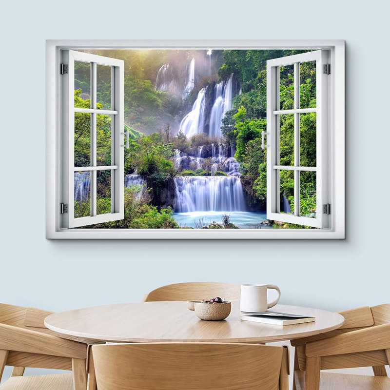 «Window View Rustic Waterfall Rapid Lake Stream River Nature Images Scenic Landscape» sur toile, H 16 po x l 24 po