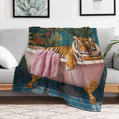 Jeté en flanelle de luxe à motif floral Tiger
