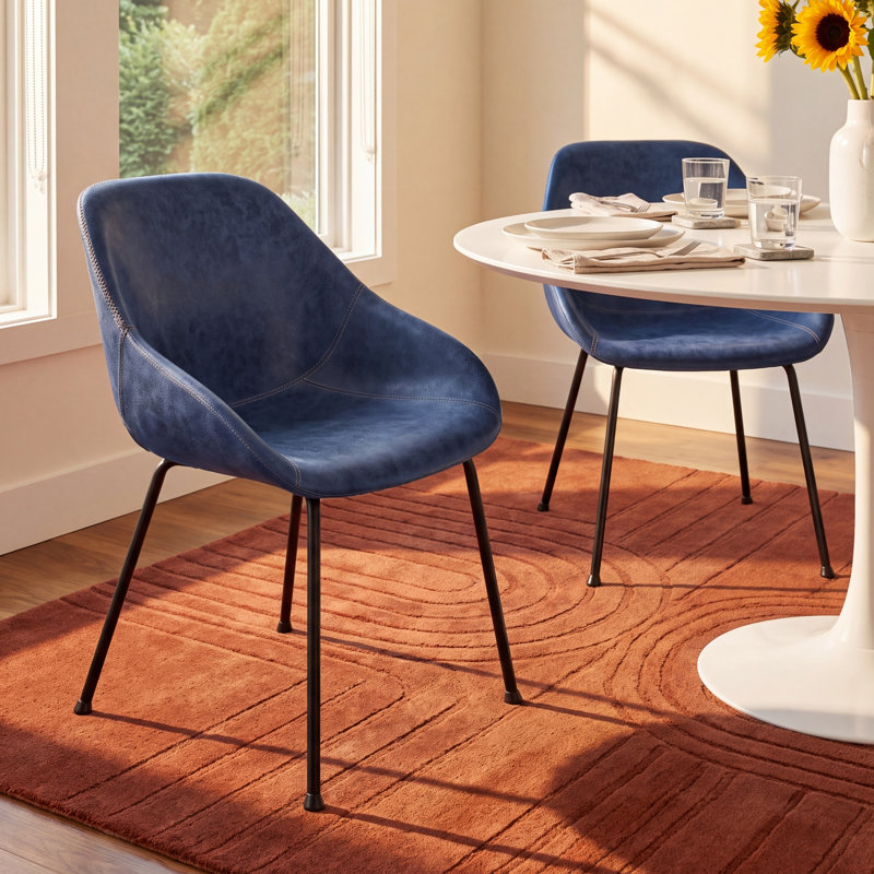 Garner Upholstered Side Chair, Vintage Dark Blue Faux Leather