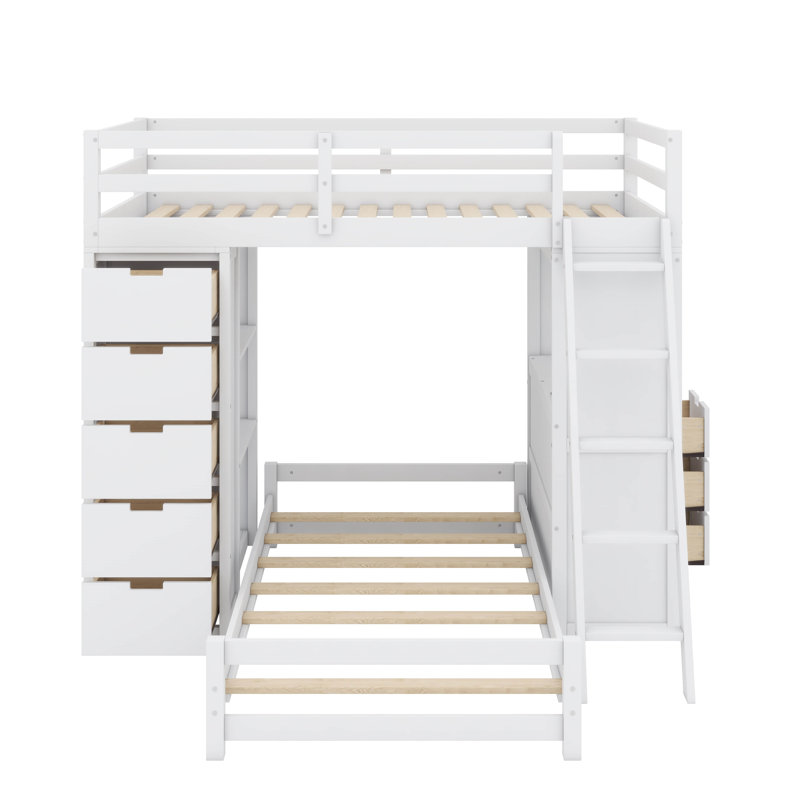 Twin-Over-Twin Bunk Bed Integrated With LED Lighting, White