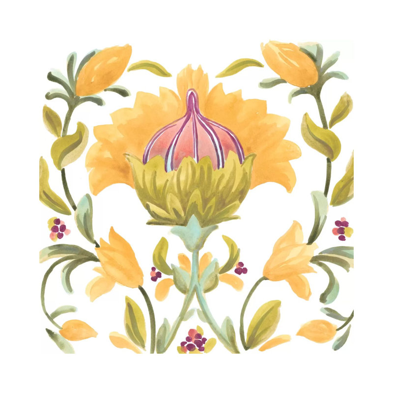 Abbey Floral Tiles V by June Erica Vess - Wrapped Canvas Painting, 66.04 cm H x 66.04 cm W x 1.91 cm D