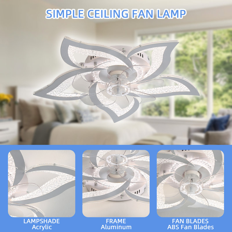 Ventilateur de plafond intérieur moderne à 7 pales avec lumière à DEL à intensité variable de 27 po Janeiah, Blanc