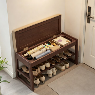 Banc de rangement pour chaussures 31,5 "avec plateau relevable et structure en bois massif