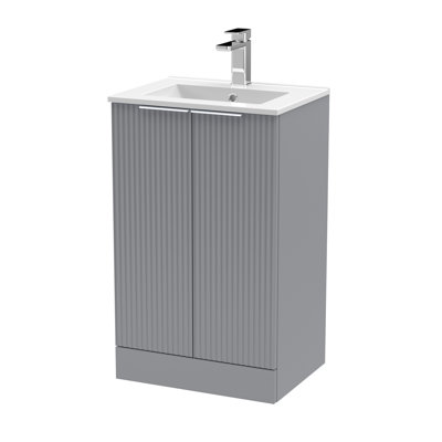 Fluted Single Bathroom Vanity with Drop In Vitreous China Basin