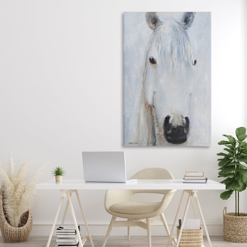 Toile Pure White Horse Portrait, conception de Jadei, H 45 po x l 30 po