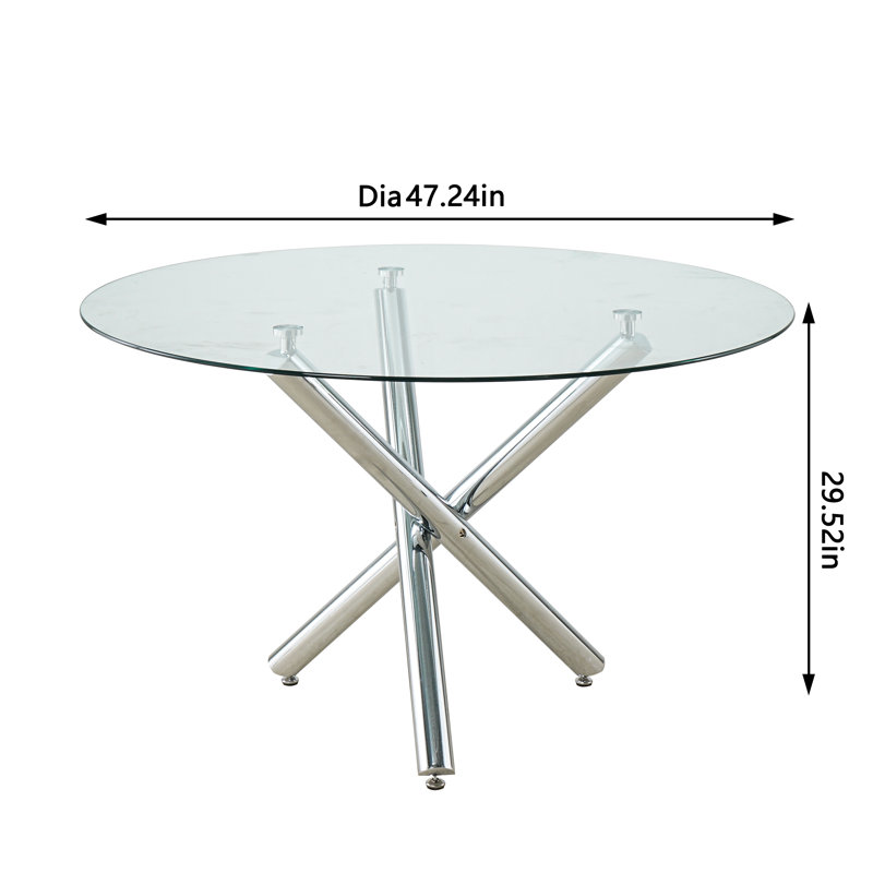 Table de salle à manger Kaizlyn Modern, Argent argent, 29,52 po H x 47,2 po L x 47,2 po l
