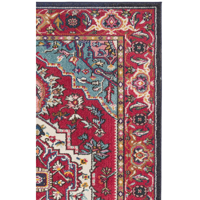 Tapis oriental rouge / turquoise Hertzler, Rectangle 3 pi 4 po x 4 pi 7 po