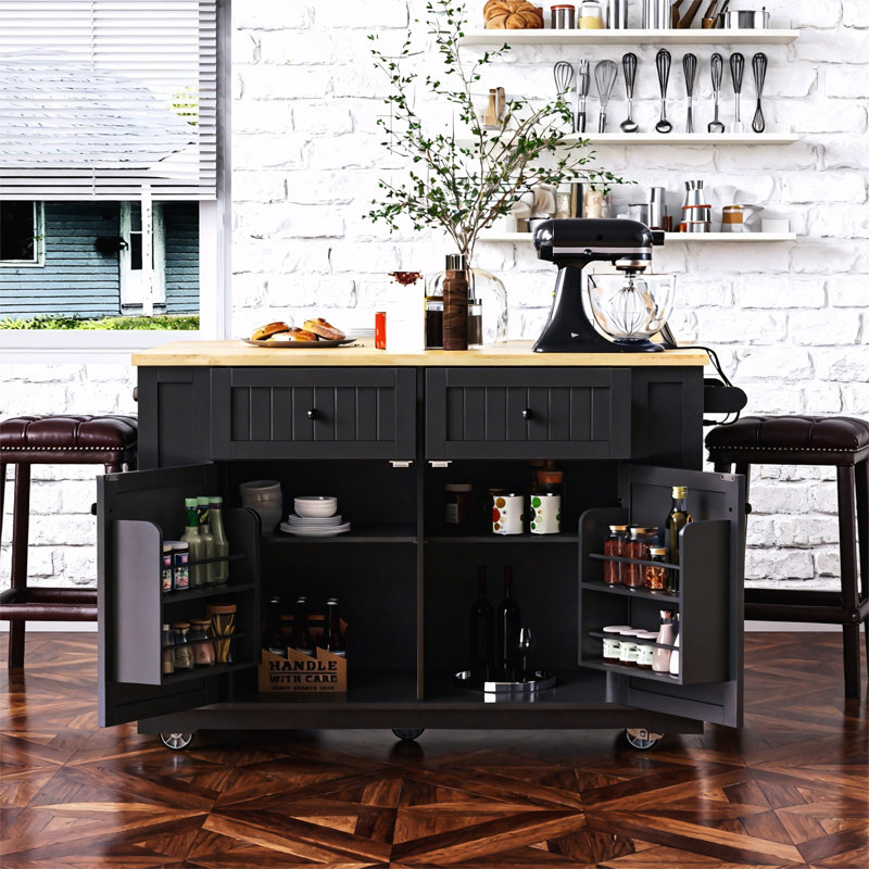 Kitchen Island With Drop Leaf, Black