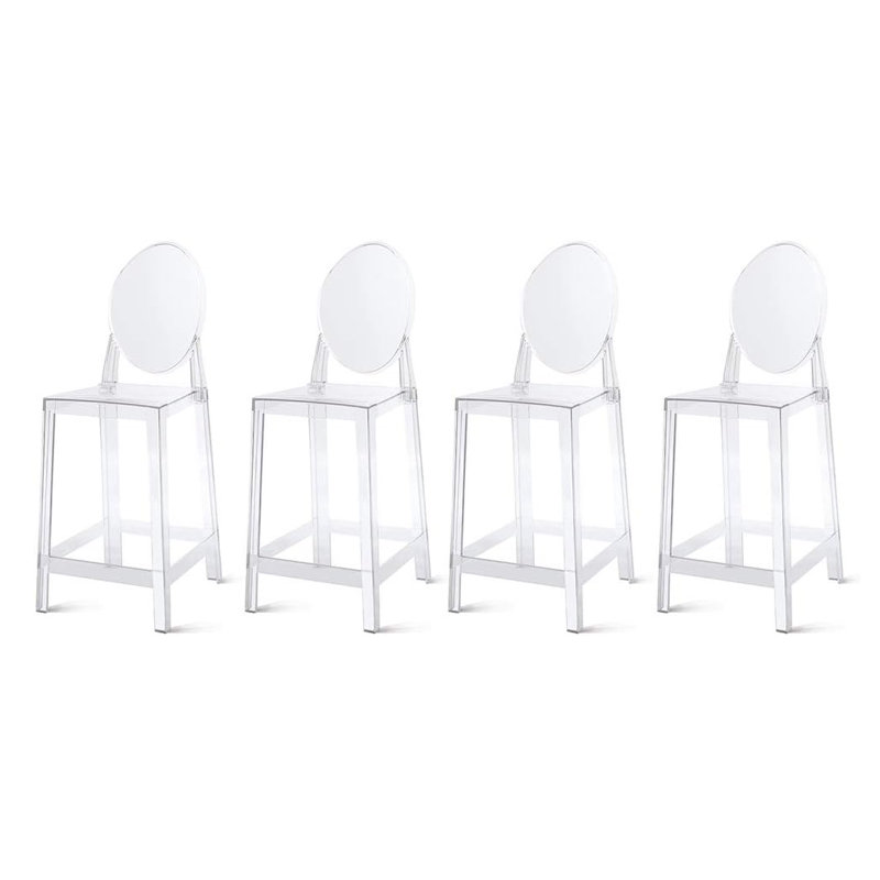 25" Counter Stool - Modern Acrylic & Plastic Bar Stool - Armless Kitchen Island Stool - Clear Contemporary Design, 4, Clear