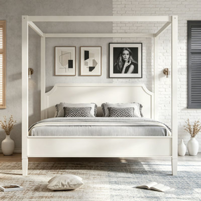 Wooden Canopy Platform Bed with Headboard
