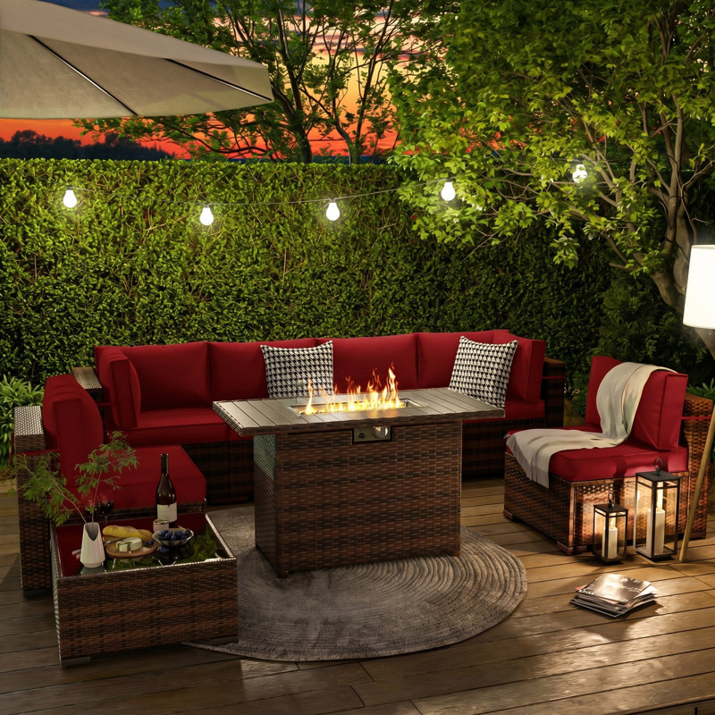 Ensemble de conversation pour patio 8 pièces avec foyer d'extérieur Romanas, Bourgogne