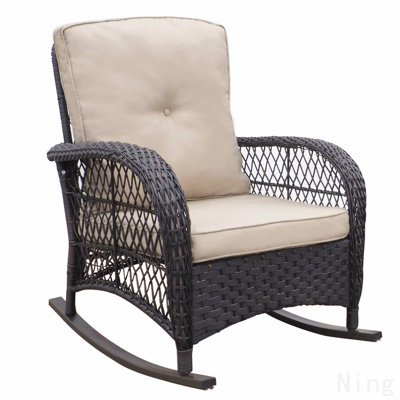 Chaise berçante de jardin, chaise berçante d'extérieur en rotin avec résine tressée à la main toutes saisons, mobilier de détente pour patio avec structure en métal thermolaqué pour la cour arrière, porche