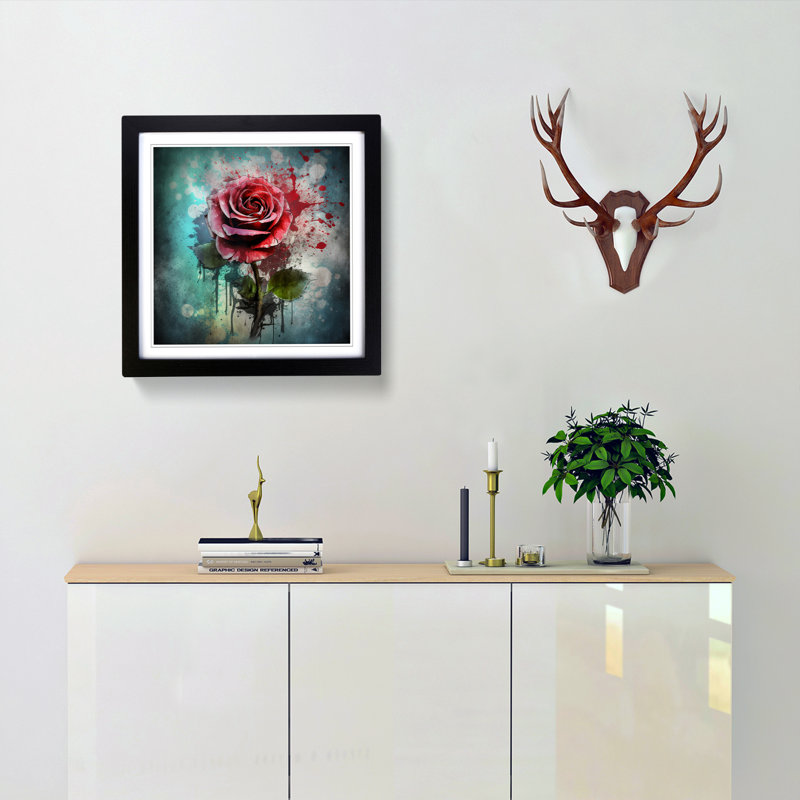 Rose Grunge - Single Picture Frame Print on Wood, Black