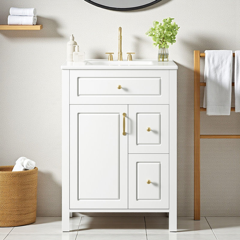 Meuble-lavabo simple 24 po avec plateau en céramique, White