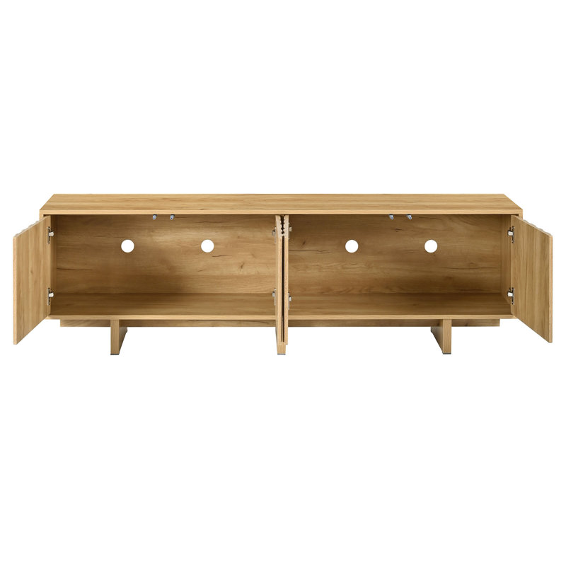 Meuble télé à grain rétro en bois avec porte ondulée pour téléviseur de 75 po ou moins, console média rustique avec amplement d'espace de rangement, meuble télé à base robuste avec gestion des câbles pour le salon
