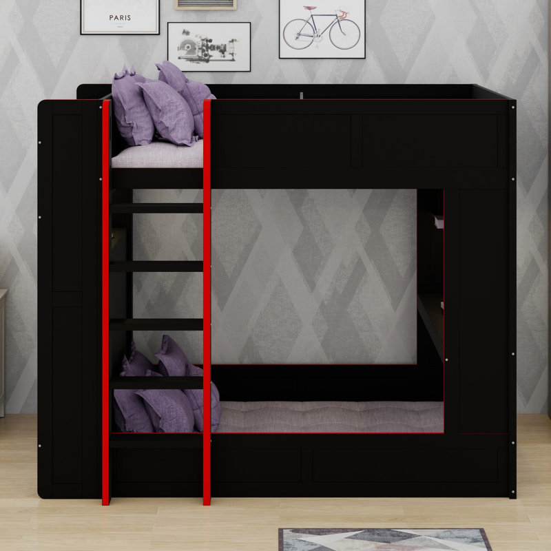 Lit superposé multifonctionnel avec bureau, tablettes, DEL et station de charge