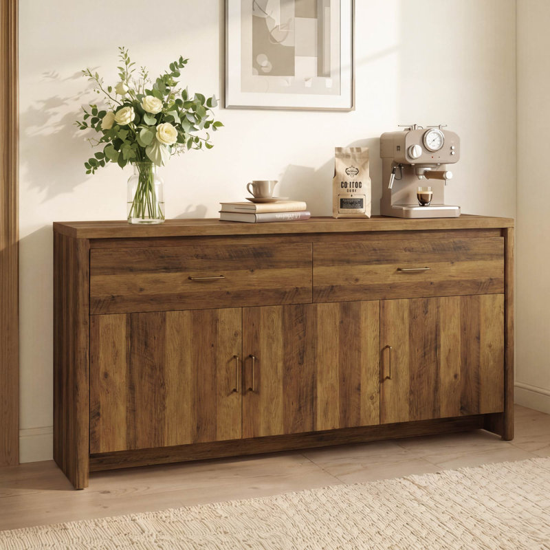 Modern 59" Buffet Table With Metal Handles, Walnut