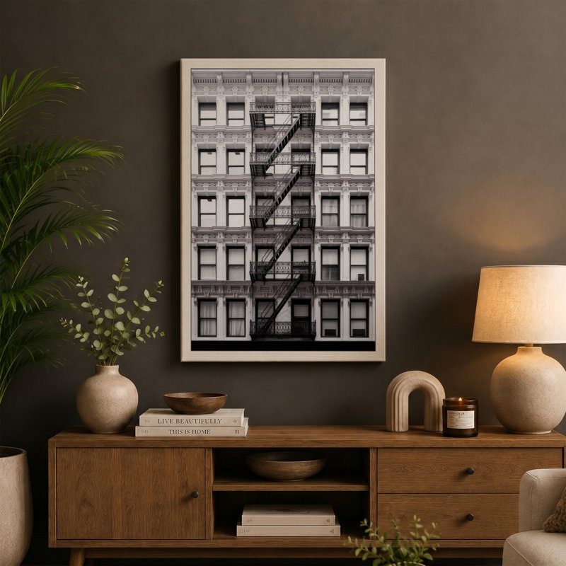 Urban Fire Escape Industrial - Wrapped Canvas, 30x20 - 76.2 x 50.8 cm, Taupe Border