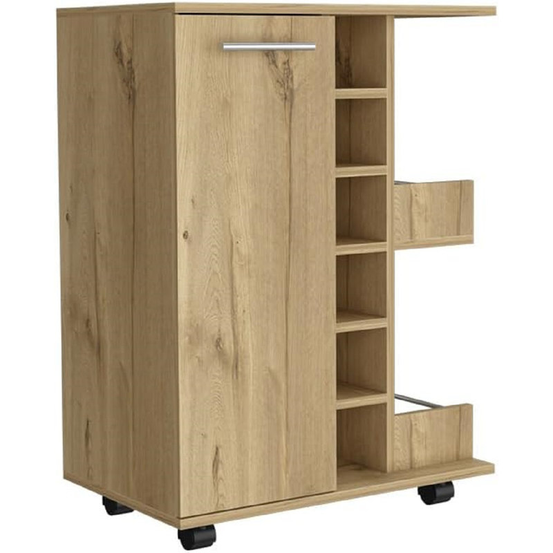 Bar Cabinet Liquor Cabinet Wine Cabinet Bar Cabinets For Liquor Farmhouse Storage Sideboard Buffet Coffee Bar Cabinet With Single Door Cabinet, 4 Casters, And 6 Wine Cubbies